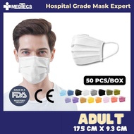 Medtecs White Color Medical Grade Face Mask 50pcs Non-China Surgical Facemask 3ply FDA Approved Medtecs Official