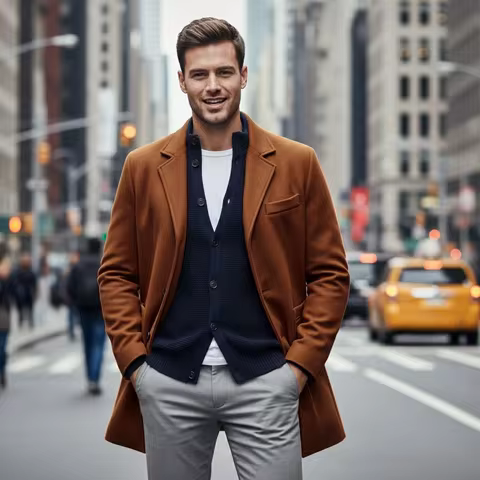 Street Fashion Men's Trench Single-Breasted Popular with Lining Warm Thickened Autumn Winter Overcoa