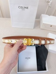 💥現貨💥 復古顯瘦高級感 CELINE經典Triomphe凱旋門釦白老花細版腰帶 | CELINE Classic Triomphe Buckle White Triomphe Canvas Slim