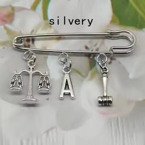 Fashion A-Z letter lawyer brooch, justice balance pin, judge hammer brooch, gift for law students,