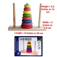Wooden Tower of Hanoi Size 8x3x5.5 inches (20x7.8x14cm) Math Puzzle STEM BF-010