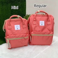 Nekokissbag Anelloแท้100% Canvas Backpack ( Mini &amp; Regular &amp; Large size ) กระเป๋าเป้สะพายหลัง อเนลโล รุ่นผ้า สี Coral pink