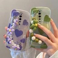 Case OPPO Reno2F Love Case With Chain Wave Side Case OPPO Reno2 Reno5 Reno6 Reno7 Reno8Z ins Style Case OPPO A9 2020 A5 2020 Girl