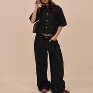 เสื้อยีนส์แขนกลางทรง Boxy Fit คอปกติดกระดุม สำหรับฤดูร้อน ลำลอง น่ารัก วันหยุด The Book Shop เทศกาล 