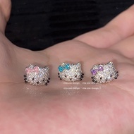 [daotany1.my] Full Diamond Micro-Inlaid KT Cat Titanium Steel Stud Earrings Beautiful Girl Micro-Inl