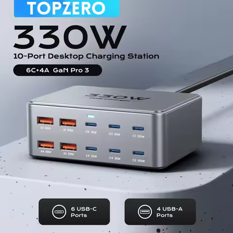 330W USB C GaN Charger 100W PD3.0 PPS QC3.0 Multiport Fast Charging Station For Laptop iPhone 15 16 