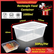 Microwaveble Rectangular Disposable Plastic Food Container BEKAS PLASTIK MAKANAN Segi Empat 1000ml (50Set±)
