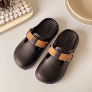 [READY STOCK🇲🇾] Womens PVC Brken Boston Round Toe Slip-On Buckle Slides Slipper Sandal