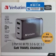 Verbatim #66963 3 端口 65W PD 3.0 和 QC 3.0 GaN旅行充電器