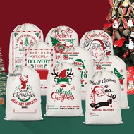 KY🎁Christmas Gift Bag Christmas Theme Drawstring Drawstring Pocket Christmas Printing Imitation Linen Backpack Gift Bag