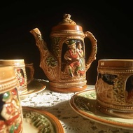 【老時光 OLD-TIME】早期日本製陶瓷浮雕咖啡茶具組