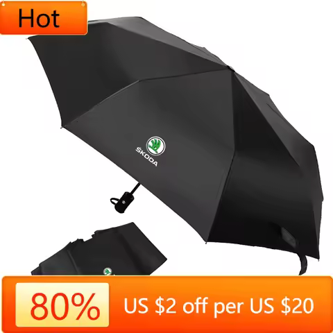 For Skoda Car Sticker 2025 New Car Styling Car Portable Folding Umbrella Sunshade Fully-Automatic Fo