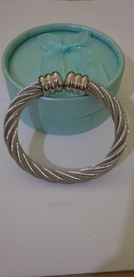 White Gold Twisted Bangle Bracelet For Men &amp; Women Stainless Steel + FREEBIE