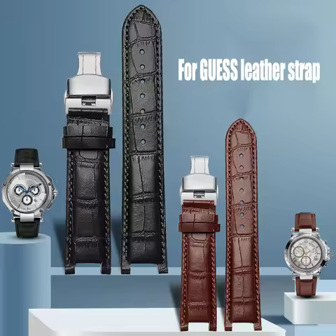Notched Watchband Crocodile Grain Cowhide Watch Strap For GC Guess Pasha Cow Leather Waterproof Wris
