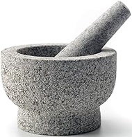 cookwise Mortar and Pestle Set 2 Cup Easy to Clean Made for Lifetime, with Bamboo Brush Inside, unpolished Granite Stone, Large and Heavy, Guacamole and Spice Grinder