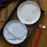 有古窯 日本原裝進口美濃燒陶瓷盤日式家用菜盤7寸平盤 間取櫻