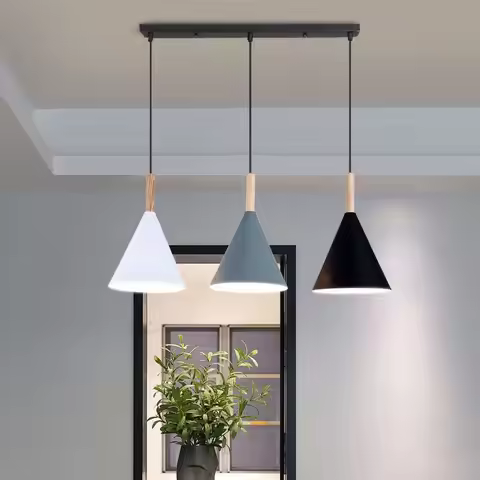 Restaurant Chandelier Nordic Simple Modern Macaron Color LED Iron Lamp Bar Dining Room Table Lamp E2