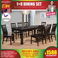 CT102WT CC777W 1+8 Seater Solid Wood Dining Set Kayu High Quality Turkey Fabric Chair / Dining Table