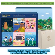 Korean Traditional Tea Collection: 6 Herbal Teas Gift Set - Dandelion, Balloon Flower, Buckwheat, Angelica, Lotus Root, Burdock Health &amp; Herbal Teas