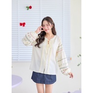 11-356 Bohemian Cream Color Shirt With Colorful Floral And Leaf Embroidery Details Buttermilk Top 2 