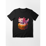 Cute Pink Minecraft Axolotl on Block Tshirt