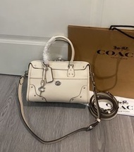 Coach CFN69 Rhyder Satchel 24 Cream White Moto Barrel Handbag Crossbody Women