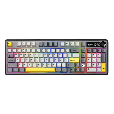 AJAZZ AK980 Black Mechanical Keyboard with Screen&Knob, Full Size RGB Wireless Keyboard, Hot-Swap PB