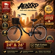 Japan【4'11-5'11】 Women Bike for Adult 24/26 inch 7 SPEED bicycle with basket Commuter AENXRD basikal