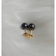 9-10mm AAA Natural South Sea Black Pearl earring 14k Gold
