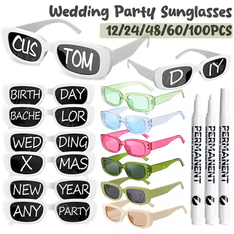 12-100Pcs Wedding Sunglasses with Pens Customizable Party Sunglasses Retro Rectangle Sunglasses for 