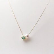 K10YG/SV925 Emerald Necklace, May Birthstone, Akoya Pearl Dainty Necklace