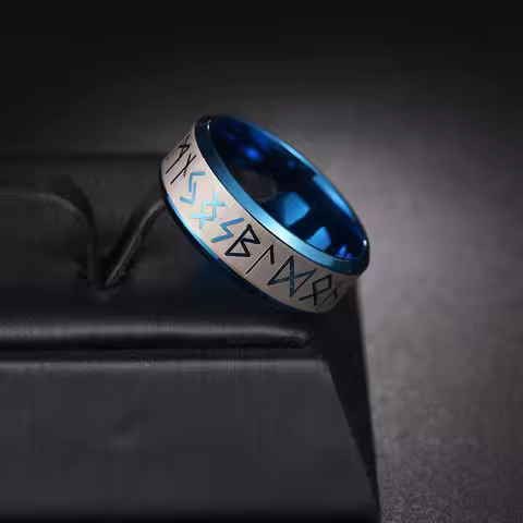 Stainless Steel Nordic Viking Rune Ring Mens Viking Ring Runes Words Odin Norse Viking Amulet RETRO 