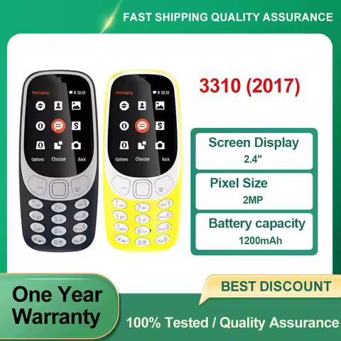 Refurbished Unlocked 3310 (2017) 2G Dual SIM Original Loudspeaker Bluetooth 2MP 2.4" inches Phone 2G