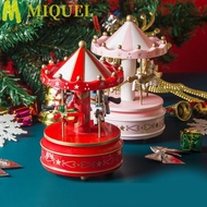 MIQUELZA Carousel Music Box, Christmas Carousel Wooden Rotating Wooden Music Box, Christmas Horse Ca