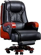 SMLZV Boss Chair,150°Reclining Cowhide Executive Chairs with Retractable Footrest,Adjustable Liftable Swivel Solid Wood Office Chair,Luxury Ergonomic Seat for Home Work (Color : Black)