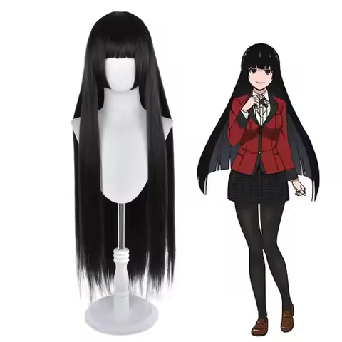 Kakegurui Jabami Yumeko Long Black Straight Cosplay Synthetic Wigs Black Long Straight Bangs Wig for