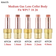 5Pcs 1.0/1.6/2.4/3.2/4.0mm TIG Medium Gas Lens Collet Body 45V24 45V25 45V26 45V27 45V28 For TIG WP1