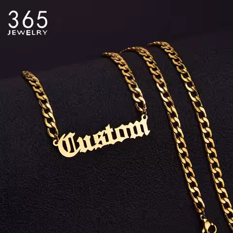 Personalized Customized Name Necklace Pendant Gold Color 5mm NK Chain Custom Nameplate Necklaces for