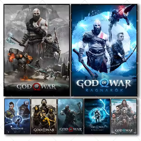 1PC Game God Of War Ragnarok Poster Self-adhesive Art Waterproof Paper Sticker Coffee House Bar Room