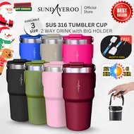 SUNDAYEROO Tumbler With Handle 600ML 900ML Thermos Flask Water Bottle Tahan Sejuk 316 Stainless Stee