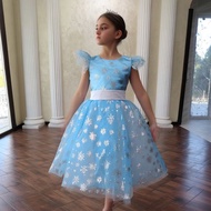 適合農曆新年的緞面藍色短款花童禮服