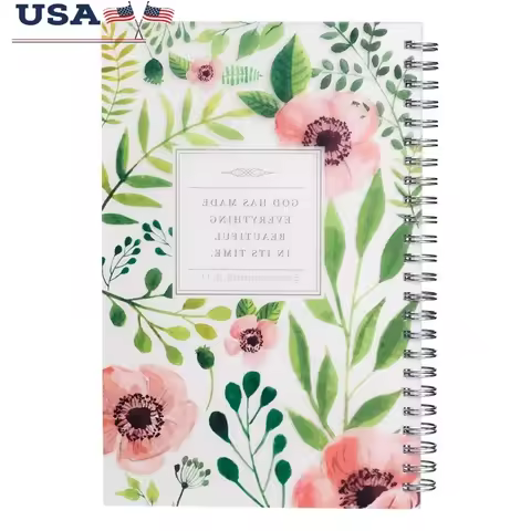 Beautiful Wirebound Notebook Ecclesiastes 3:11 Floral Design Spiral Bound PVC Cover 128 Lined Pages 