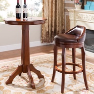 ‍🚢Bar Chair European Style Bar Stool Solid Wood High Stool Bar Stool American Retro Bar Chair Home Bar Table and Chair【3