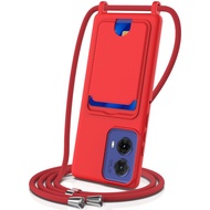 Ready to ship Integrated Card Bag Solid Color Liquid Silicone Phone Case with Lanyard For Motorola E