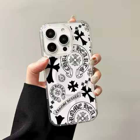 Y2K Luxury C-Chrome H-Hearts Horseshoe Floral Wireless Charging Case for iPhone 17 Air 16 15 14 13 1