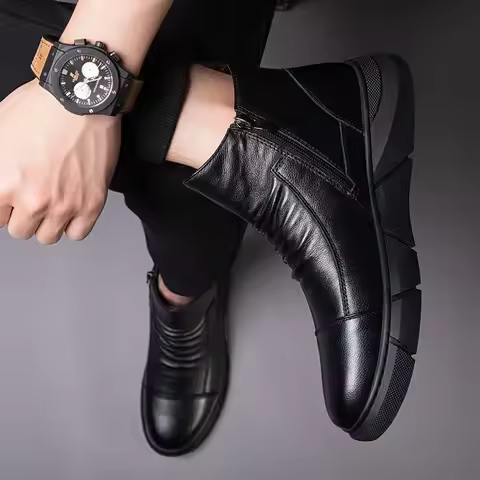 Man Shoes With Zip Black Trendy 2025 Footwear Non Slip Boots for Men Sale Casual Fashion Original De