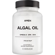 Amen Algal Oil Vegan Omega-3 Supplement, 1000 mg DHA & EPA, 60 Softgels | Plant-based microalgae ome
