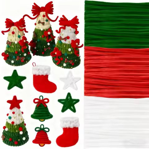 300 Pcs Christmas Pipe Cleaners Red Green White Chenille Stems Craft Pipe Cleaners for Creative Chri