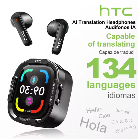 HTC NE70 AI Translate Earbud LED Touch Screen In-Ear Wireless Earphone Bluetooth HiFi Sound Noise Re
