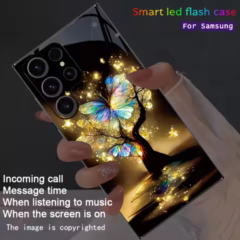 LED Cover For Samsung Galaxy S25 S24 S23 S22 Ultra Plus FE A35 A55 A15 A56 A16 5G Glow Butterfly Tre